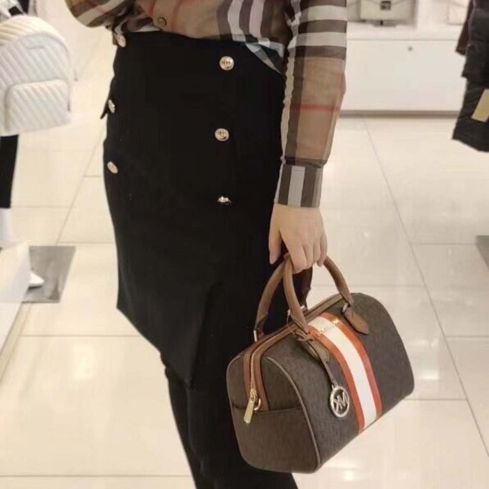 MK Bedford SM Duffle Satchel Crossbody  BrownMulti - Picture 6 of 6